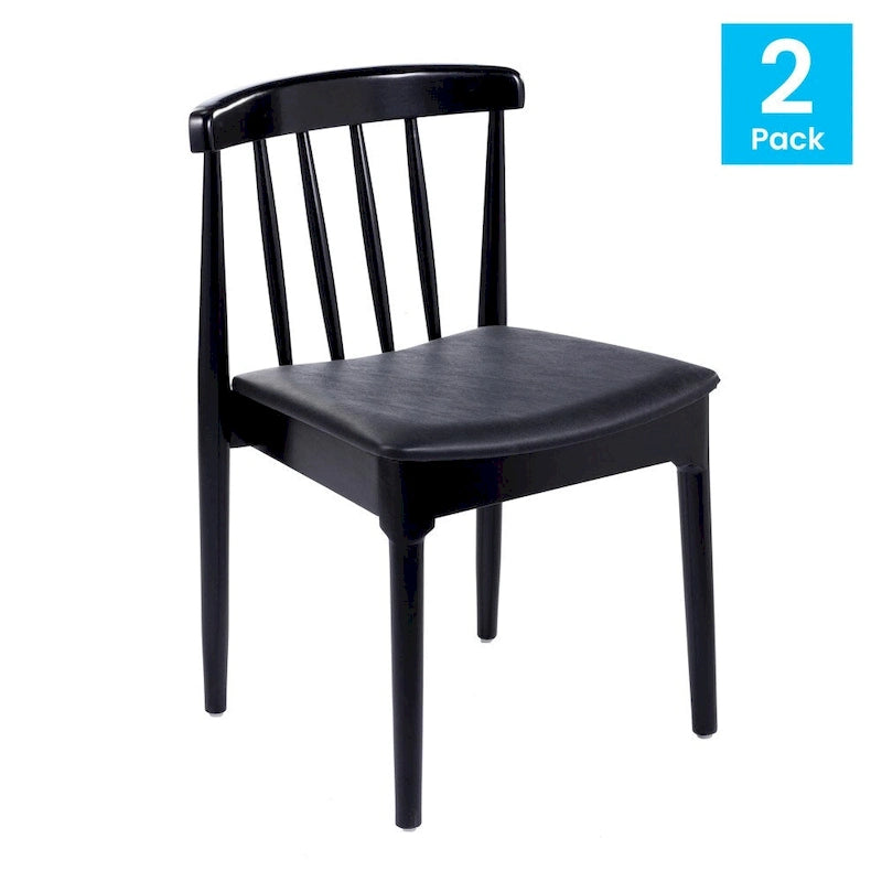 Chaise de salle à manger commerciale en bois massif avec assise rembourrée en vinyle - lot de 2