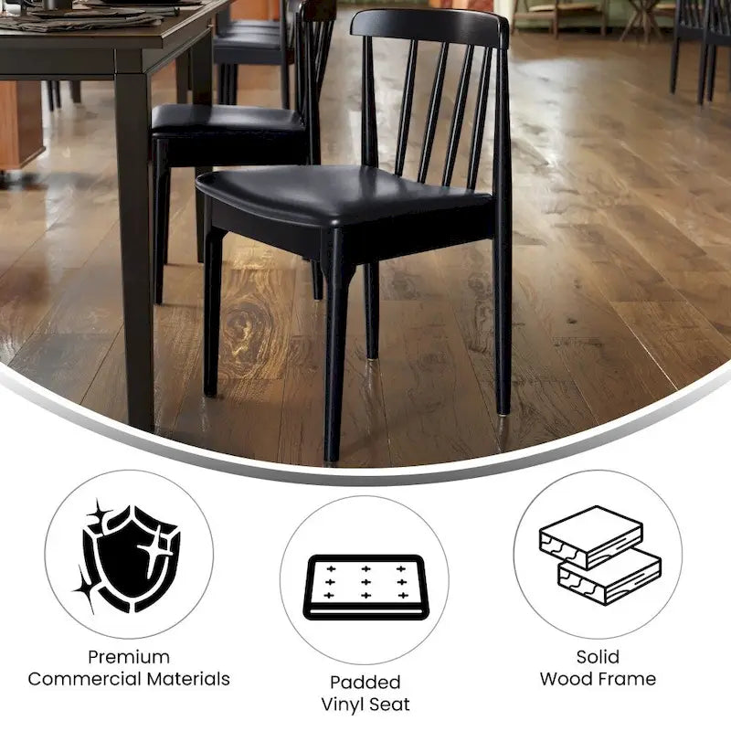 Chaise de salle à manger commerciale en bois massif avec assise rembourrée en vinyle - lot de 2