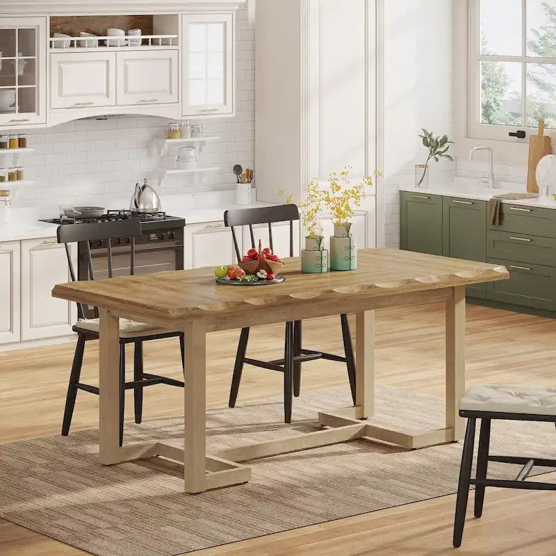 Table à manger rectangulaire de 160 cm avec pieds en bois massif et plateau épais pour 4 à 6 personnes