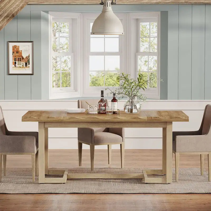 Table à manger rectangulaire de 160 cm avec pieds en bois massif et plateau épais pour 4 à 6 personnes