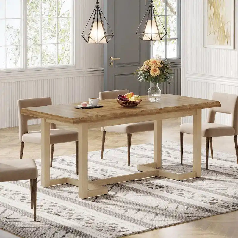 Table à manger rectangulaire de 160 cm avec pieds en bois massif et plateau épais pour 4 à 6 personnes