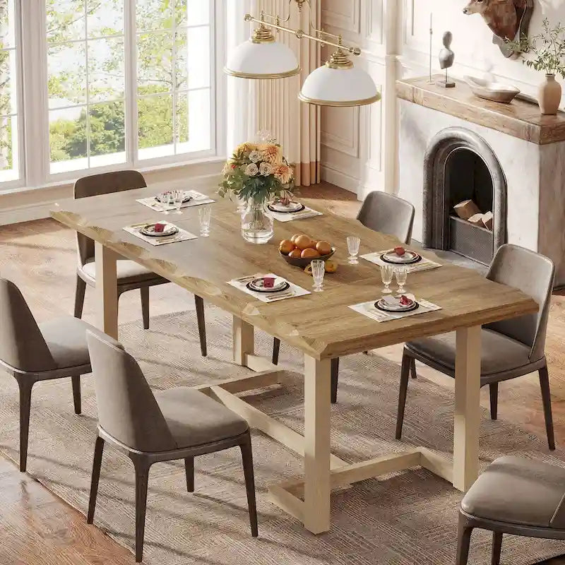 Table à manger rectangulaire de 160 cm avec pieds en bois massif et plateau épais pour 4 à 6 personnes
