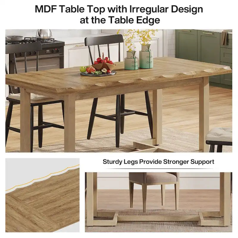 Table à manger rectangulaire de 160 cm avec pieds en bois massif et plateau épais pour 4 à 6 personnes