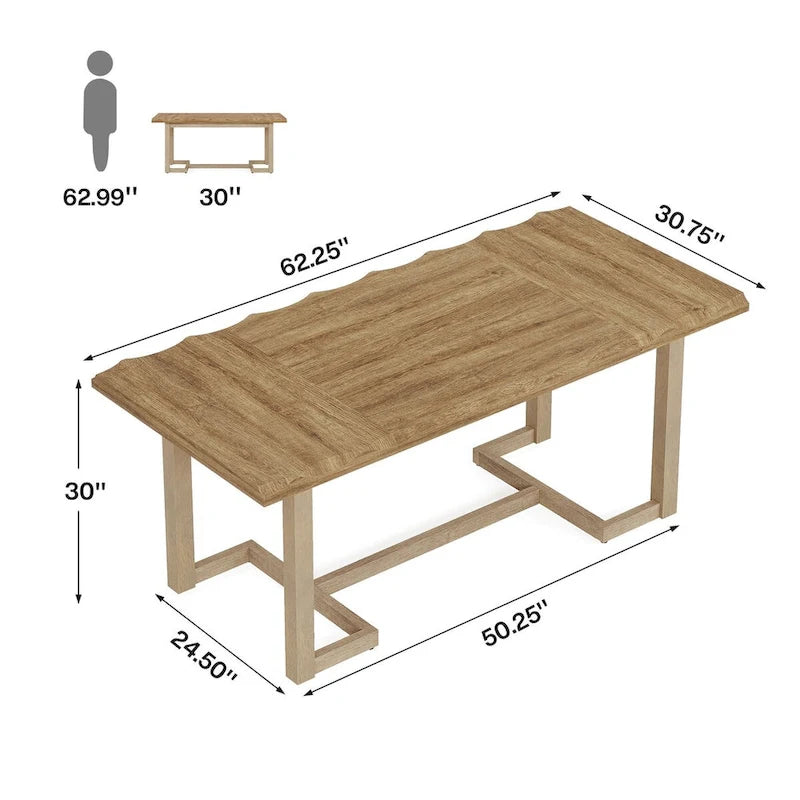 Table à manger rectangulaire de 160 cm avec pieds en bois massif et plateau épais pour 4 à 6 personnes