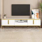 Meuble TV de luxe minimaliste avec étagère ouverte pour téléviseurs jusqu'à 85 pouces, centre de divertissement avec armoires et tiroirs