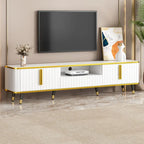 Meuble TV de luxe minimaliste avec étagère ouverte pour téléviseurs jusqu'à 85 pouces, centre de divertissement avec armoires et tiroirs