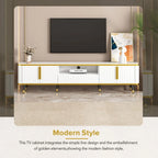 Meuble TV de luxe minimaliste avec étagère ouverte pour téléviseurs jusqu'à 85 pouces, centre de divertissement avec armoires et tiroirs
