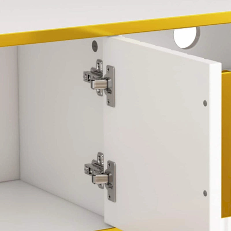 Meuble TV de luxe minimaliste avec étagère ouverte pour téléviseurs jusqu'à 85 pouces, centre de divertissement avec armoires et tiroirs