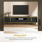 Meuble TV de luxe minimaliste avec étagère ouverte pour téléviseurs jusqu'à 85 pouces, centre de divertissement avec armoires et tiroirs