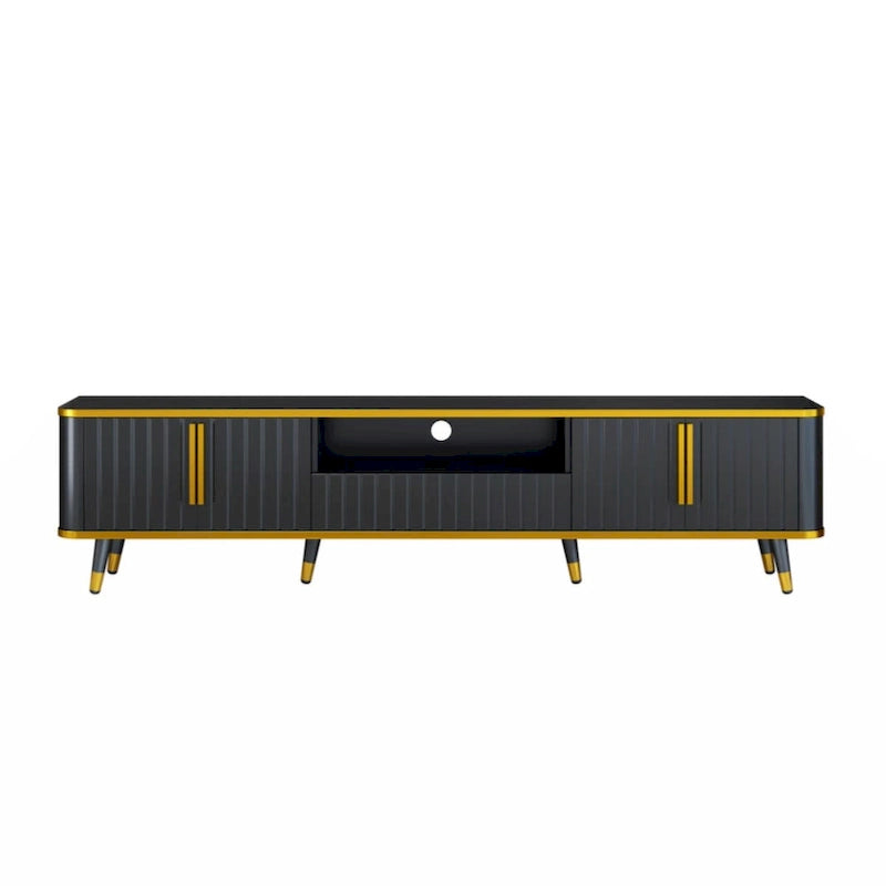 Meuble TV de luxe minimaliste avec étagère ouverte pour téléviseurs jusqu'à 85 pouces, centre de divertissement avec armoires et tiroirs