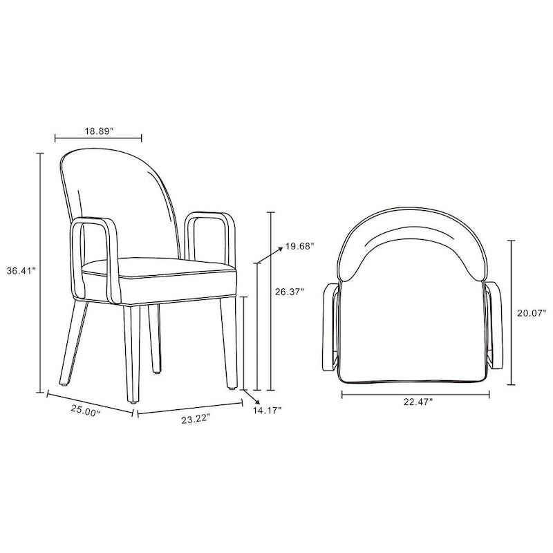 Chaise de salle à manger Hillman moderne en similicuir et velours avec accoudoirs