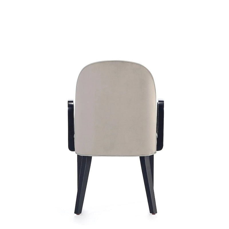Chaise de salle à manger Hillman moderne en similicuir et velours avec accoudoirs