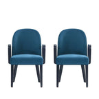 Chaise de salle à manger Hillman moderne en similicuir et velours avec accoudoirs