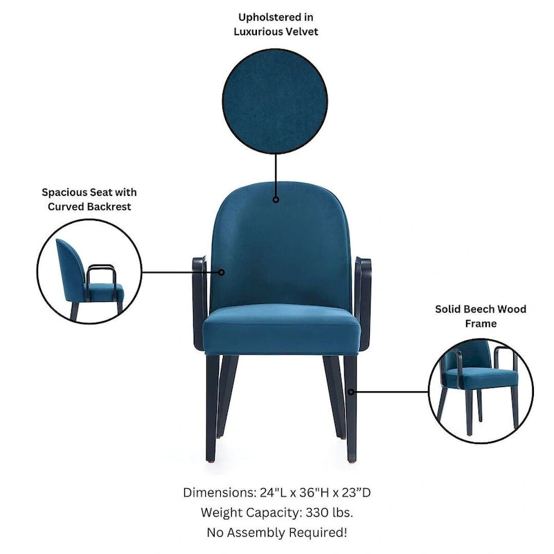 Chaise de salle à manger Hillman moderne en similicuir et velours avec accoudoirs
