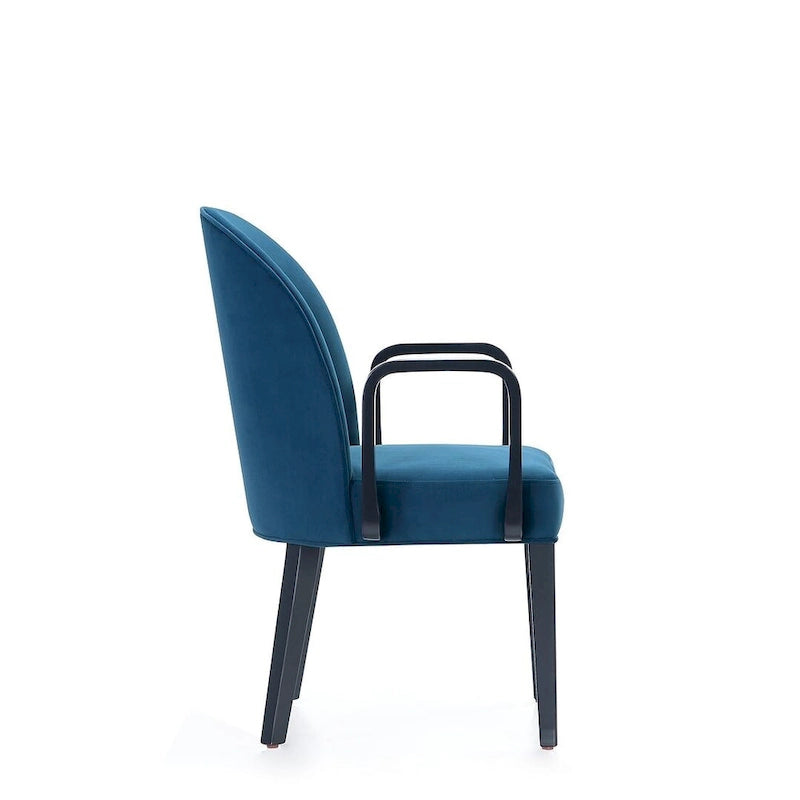 Chaise de salle à manger Hillman moderne en similicuir et velours avec accoudoirs