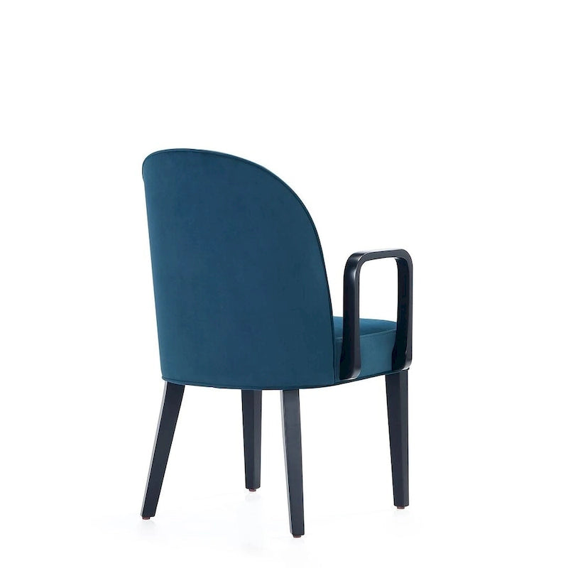 Chaise de salle à manger Hillman moderne en similicuir et velours avec accoudoirs