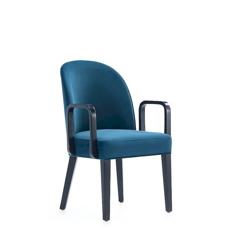 Chaise de salle à manger Hillman moderne en similicuir et velours avec accoudoirs