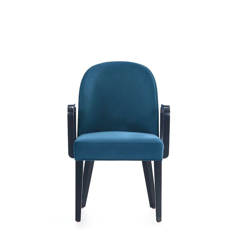 Chaise de salle à manger Hillman moderne en similicuir et velours avec accoudoirs