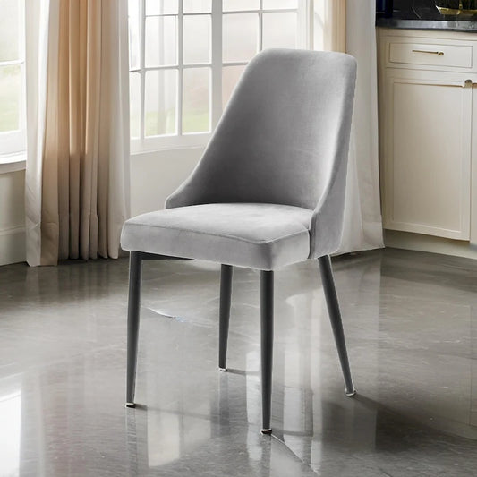 Chaises de salle à manger latérales de 48 cm (19 pouces), lot de 2, dossier haut et incurvé, velours gris, structure en métal noir