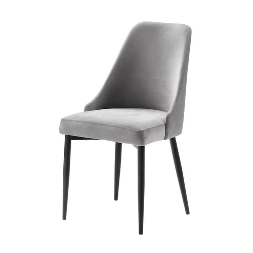 Chaises de salle à manger d'appoint de 19 pouces (lot de 2), dossier incurvé haut, velours gris, métal noir