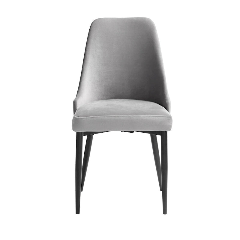 Chaises de salle à manger d'appoint de 19 pouces (lot de 2), dossier incurvé haut, velours gris, métal noir