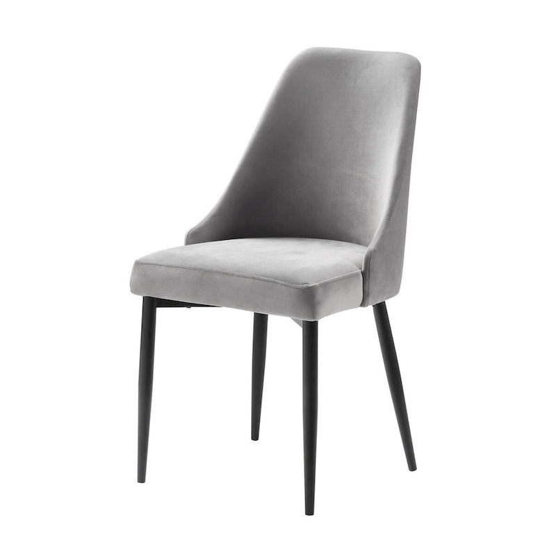 Chaises de salle à manger d'appoint de 19 pouces (lot de 2), dossier incurvé haut, velours gris, métal noir