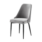 Chaises de salle à manger latérales de 48 cm (19 pouces), lot de 2, dossier haut et incurvé, velours gris, structure en métal noir