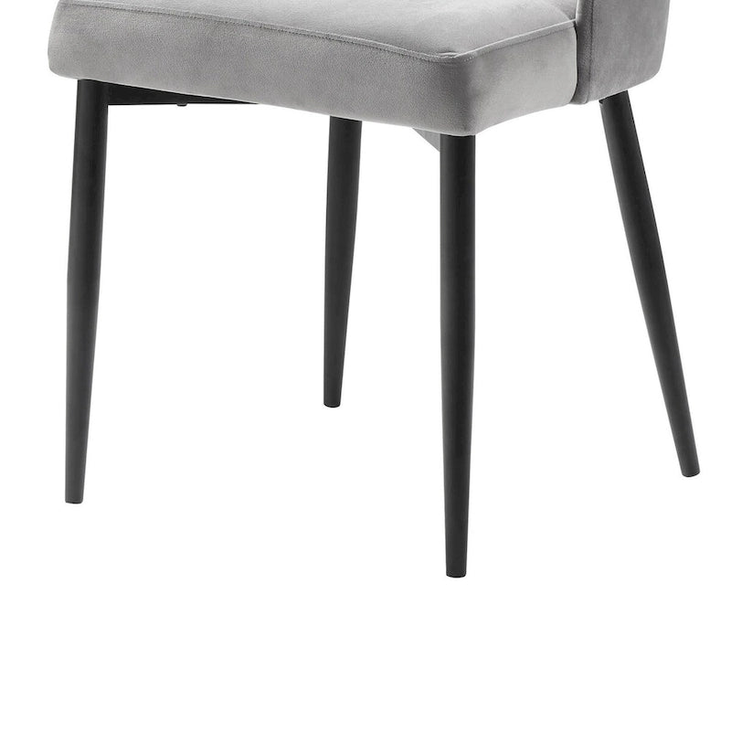Chaises de salle à manger d'appoint de 19 pouces (lot de 2), dossier incurvé haut, velours gris, métal noir