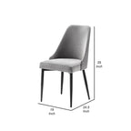 Chaises de salle à manger latérales de 48 cm (19 pouces), lot de 2, dossier haut et incurvé, velours gris, structure en métal noir