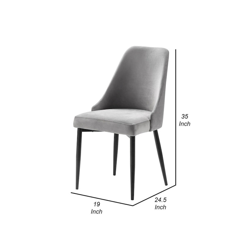 Chaises de salle à manger d'appoint de 19 pouces (lot de 2), dossier incurvé haut, velours gris, métal noir