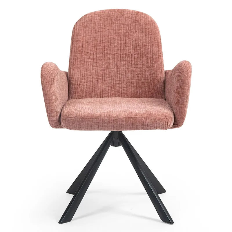 Chaise de salle à manger Beacher en lin rose avec pieds en fer noir