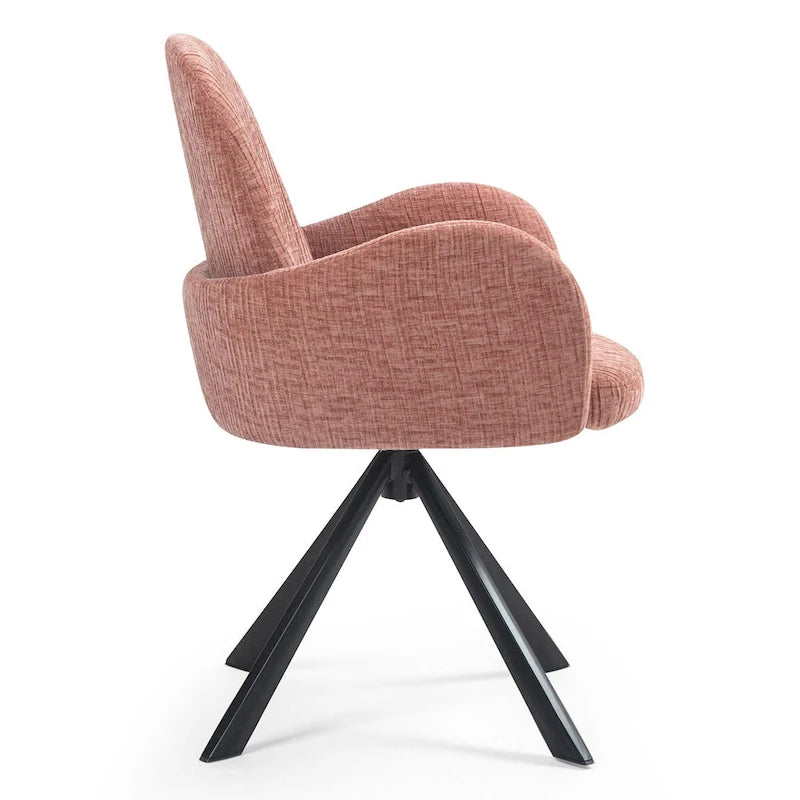 Chaise de salle à manger Beacher en lin rose avec pieds en fer noir