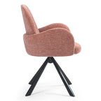Chaise de salle à manger en lin rose avec pieds en fer noir