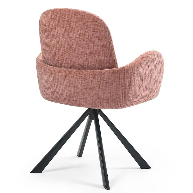 Chaise de salle à manger Beacher en lin rose avec pieds en fer noir