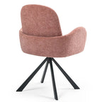 Chaise de salle à manger en lin rose avec pieds en fer noir