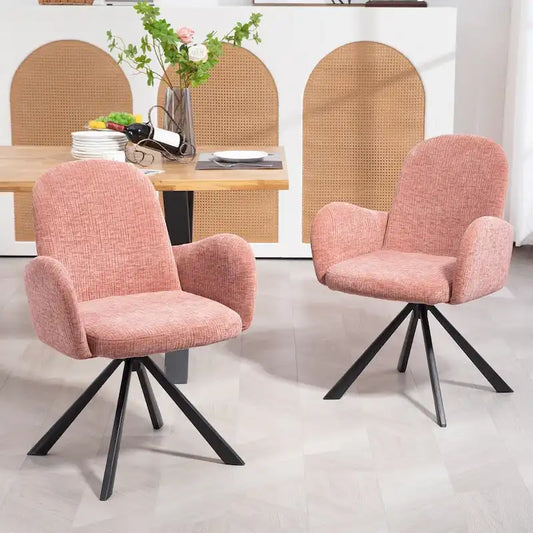 Chaise de salle à manger Beacher en lin rose avec pieds en fer noir