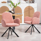 Chaise de salle à manger en lin rose avec pieds en fer noir