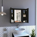 Armoire à pharmacie, double porte, miroir, une étagère extérieure, finition wengé noir