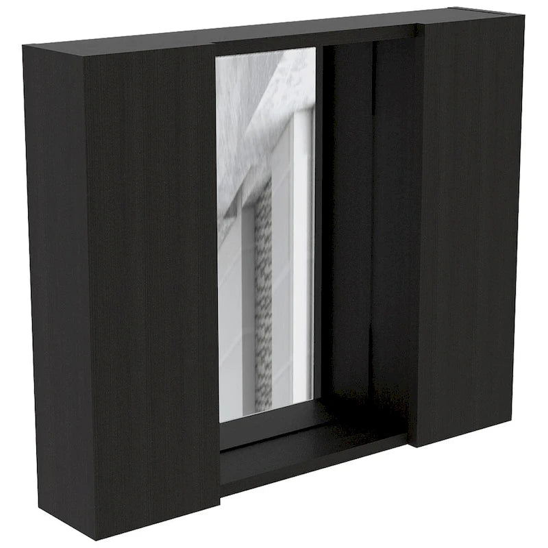 Armoire à pharmacie, double porte, miroir, une étagère extérieure, finition wengé noir