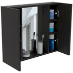 Armoire à pharmacie, double porte, miroir, une étagère extérieure, finition wengé noir