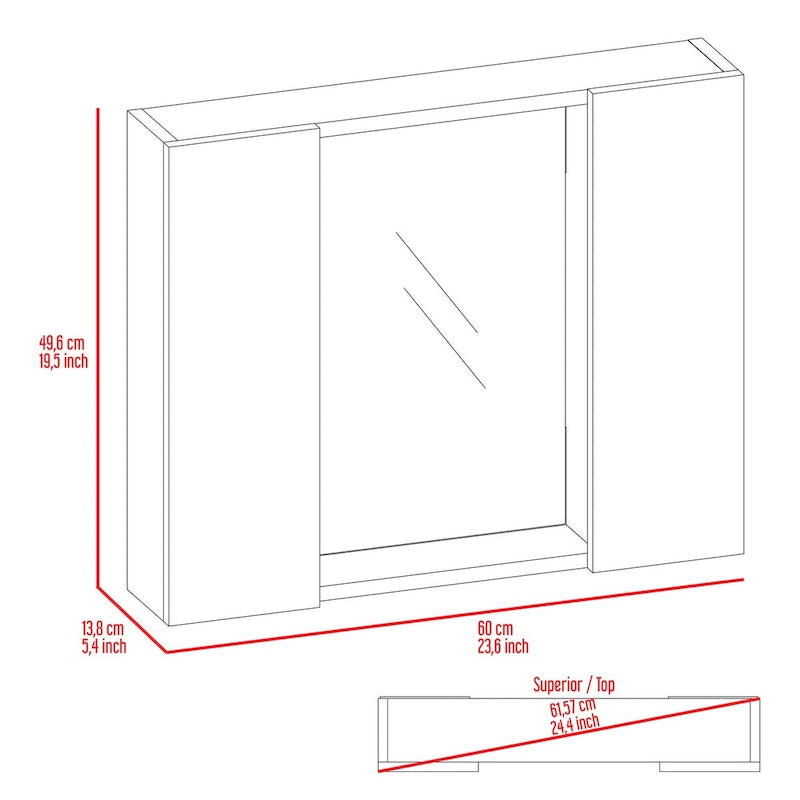 Armoire à pharmacie, double porte, miroir, une étagère extérieure, finition wengé noir